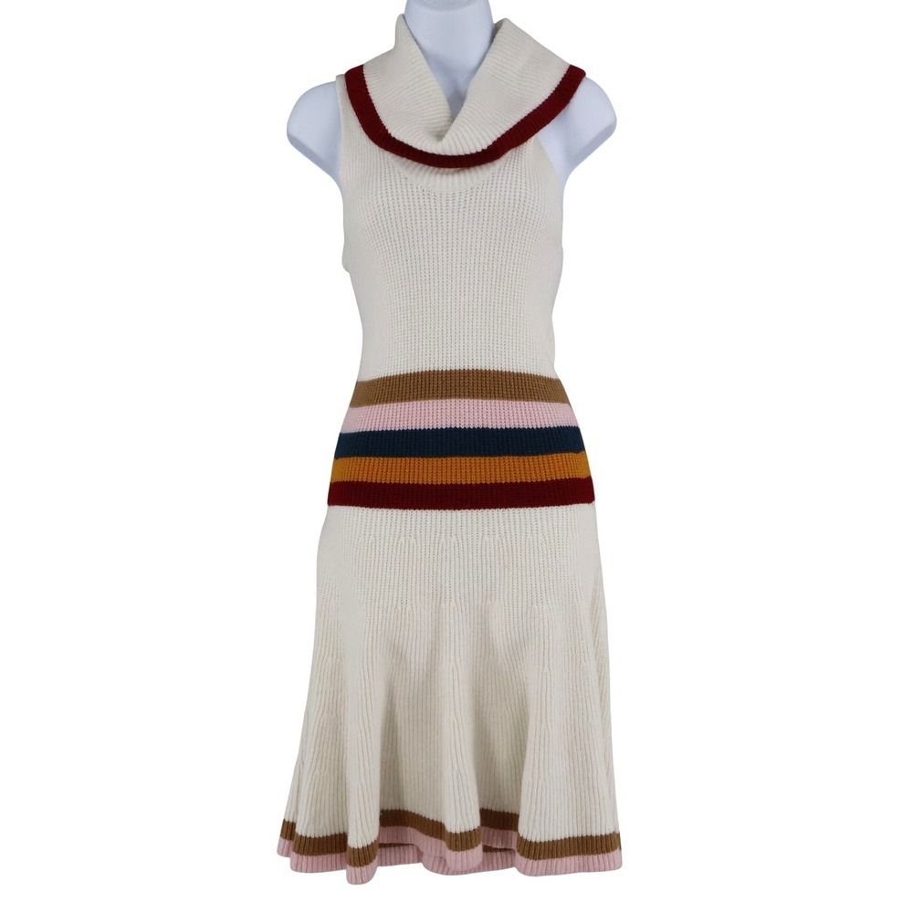 Maeve Anthropologie Striped Cowl Neck Sleeveless Sweater Dress Women Small Cream - Picture 2 of 16